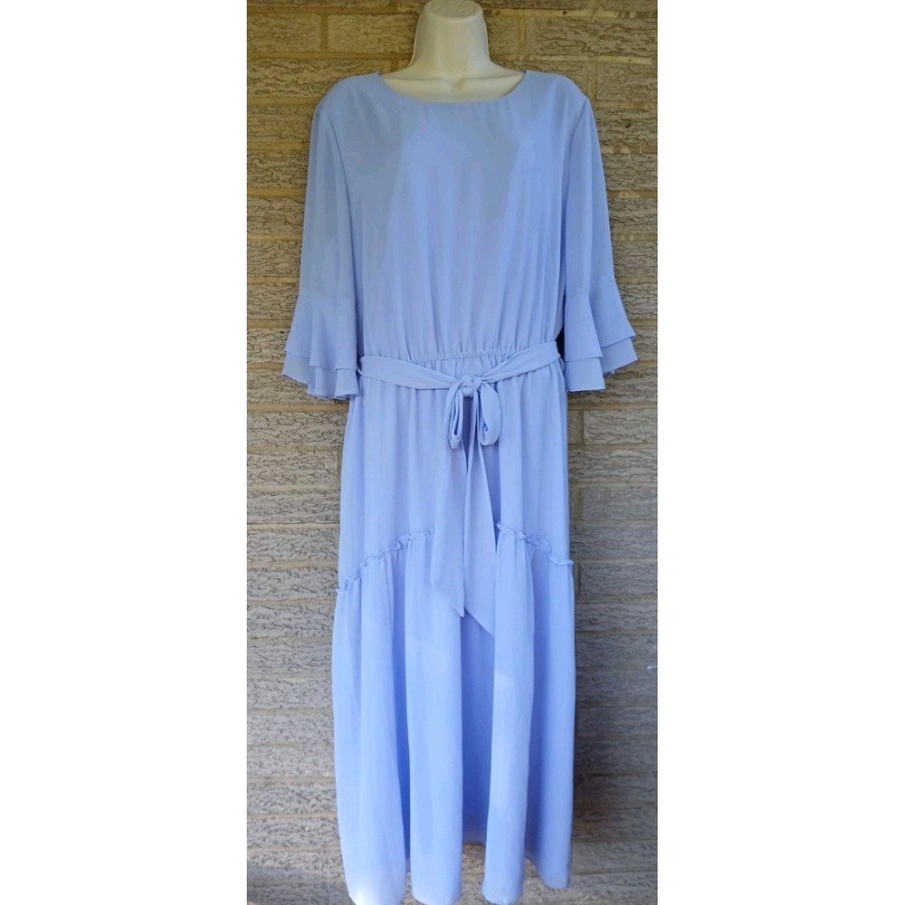 NWT Anne Klein Lavender Tiered Chiffon Dress Sz XL Bell Sleeves Romantic